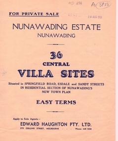 Document, Nunawading Estate, 10/08/1951 12:00:00 AM