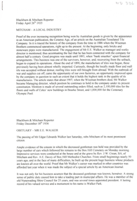 Article, Obituary - Mr. E.E.Walker