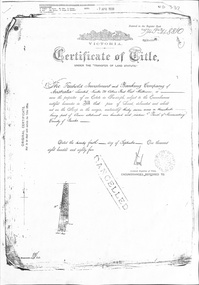 Certificate of Title covering land in Shady Grove Nunawading - dated 4/9/1885.