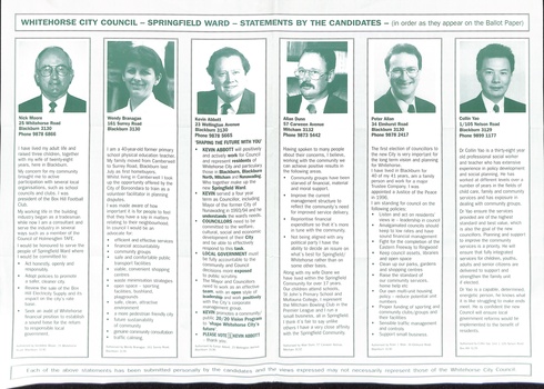 Whitehorse City Council - Statements by the candidates of the Springfield Ward