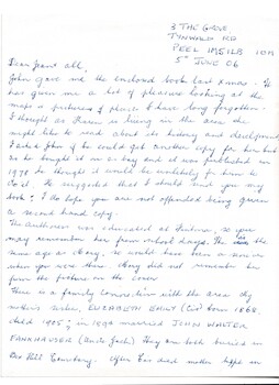 Letter to Jean Johnston, dated 2006, expanding on Fankhauser family history, p1.