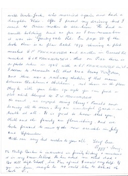 Letter to Jean Johnston, dated 2006, expanding on Fankhauser family history, p2.