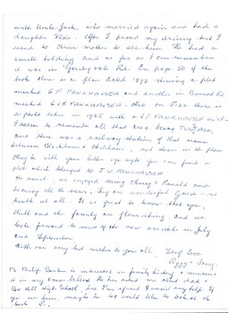 Letter to Jean Johnston, dated 2006, expanding on Fankhauser family history, p2.