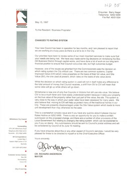 A circular from the Mayor, Cr. Richard Anderson, notifying the change in the rating system.