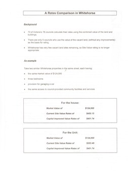 A rate comparison provided with the Council circular.