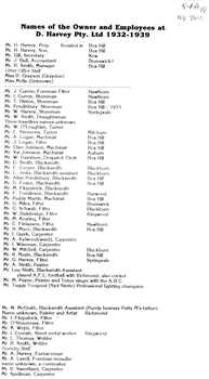 Owner and employees at D. Harvey Pty Ltd 1932 - 1939.