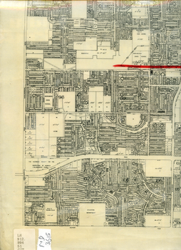 Approximate alignments of F19(Eastern) Freeway, F9 and Scoresby Freeway, marked on 1973 edition of City of Nunawading map, 