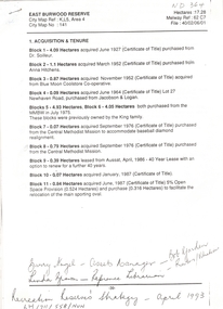 Letter - Correspondence, East Burwood Reserve, 1993