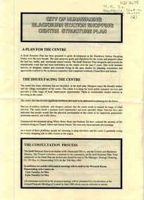 Pamphlet, City of Nunawading Blackburn Station Shopping Centre structure plan, 1990