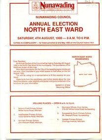 Pamphlet, Nunawading Council annual election North-east ward, 1990