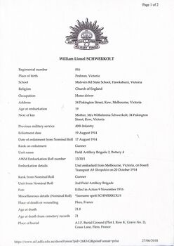 ADFA War record for Gunner William Lionel  Schwerkolt. 