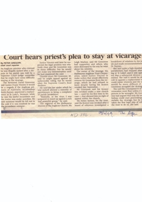 Article, Court hears Priest's plea to stay at vicarage, 29/04/1997 12:00:00 AM