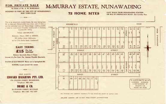 Brochure advertising sale of 'McMurray Estate', Nunawading.  