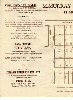 Brochure advertising sale of 'McMurray Estate', Nunawading.  
