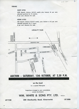 Brochure  advertising auction on 13 October 195? of 'Mt Vista Estate' 