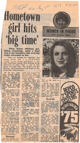 Newspaper cutting about Gillian Armstrong former Mitcham girl who is a woman film director in an otherwise male field.  