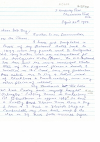 Letter - Correspondence, Arlington, Blackburn Road, 26/04/1986 12:00:00 AM