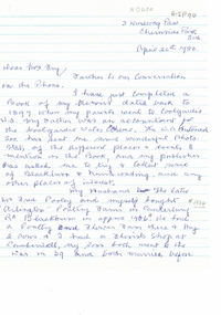 Letter - Correspondence, Arlington, Blackburn Road, 26/04/1986 12:00:00 AM