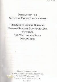 Document, Nomination for National Trust Classification, 1/07/1997 12:00:00 AM