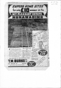 Advertisements for 'Mt Pleasant Estate' Forest Hill.   381 allotments.  