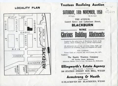 Brochure for auction of 9 allotments Blackburn on 18 November 1950