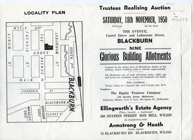 Brochure for auction of 9 allotments Blackburn on 18 November 1950