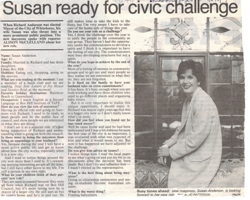 Interview with Susan Anderson, Mayoress of City of Whitehorse, 1997 