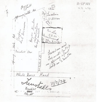 Hand drawn plans of properties bordered by Tunstall (Nunawading) Railway Station, 