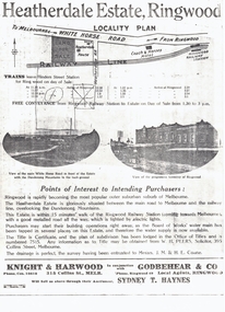 Brochure advertising 52 lots, Heatherdale Estate, Ringwood (now Mitcham) to be auctioned September 1919.