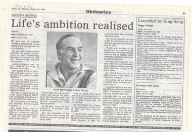 Obituary of Andrew George, a keen sportsman and Mitcham resident who died 14 July 1998