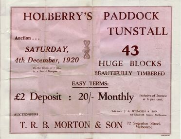Pamphlet, Holberry's Paddock Tunstall, 1920