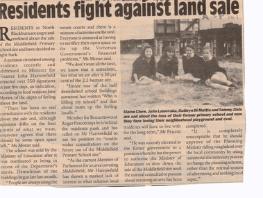 Article, Residents fight against land sale, 18/03/1992 12:00:00 AM