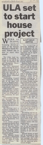 Article, ULA set to start house project, 6/10/1992 12:00:00 AM