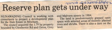 Article, Reserve plan gets under way, 6/10/1992 12:00:00 AM