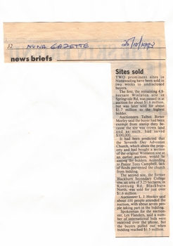 Report of two prominent sites in Nunawading having been sold to undisclosed buyers. 