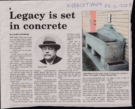 Two articles on Bills Water Troughs built across Victoria and elsewhere following the legacy of George Bills.