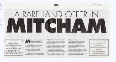 Article, A Rare land offer in Mitcham, 25/04/1995 12:00:00 AM