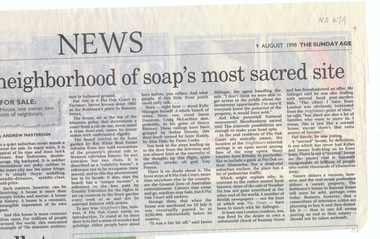 Article, Neighbourhood of soap's most sacred site, 9/08/1998 12:00:00 AM