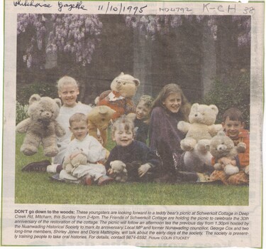 The Friends of Schwerkolt Cottage are holding a Teddy Bear's picnic to celebrate the 30th anniversary of the restoration of the cottage.