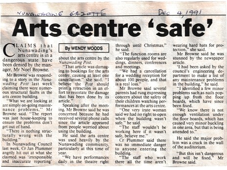 Claims that Nunawading's Arts centre is in a dangerous state have been denied.