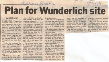 Article, Plan for Wunderlich site, 17/01/1996 12:00:00 AM