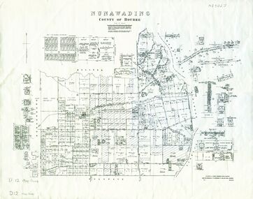 Map of Shire of Nunawading with various update but mostly showing 19th century landholders.