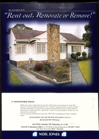 Brochure from Noel Jones on auction for 71 Whitehorse Road.