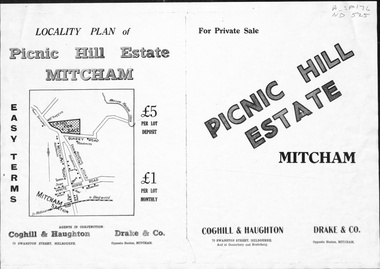 Advertising brochure for the sale of Picnic Hill Estate in Mitcham.