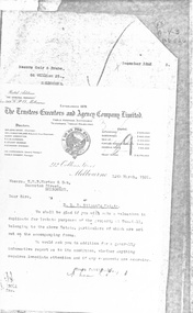 A letter from Trustees Executors and Agency Co Ltd asking for valuation of Wilson's property at Central Road 