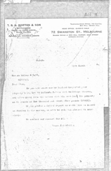 Letter from T.R.B Morton re valuation of shop and dwelling in McGlone's estate.
