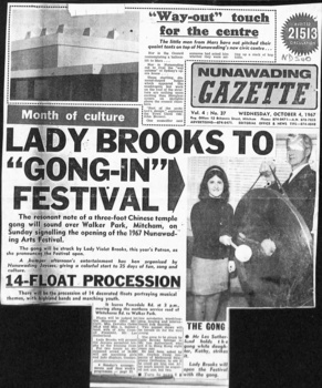 Lady Brooks to 'Gong-in' Arts festival in Nunawading.