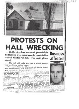 Protest over Council's decision to demolish Moreton Park Hall (used as Regal Theatre) in order to build a branch library (ca 1965).   