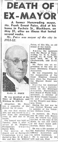  Death of Frank Paice, Mayor of Nunawading 1951-52.