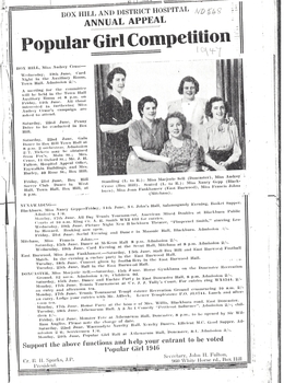 Committee formed to organise campaign for 'Popular Girl Competition' in aid of annual appeal for Box Hill and District Hospital, June 1947